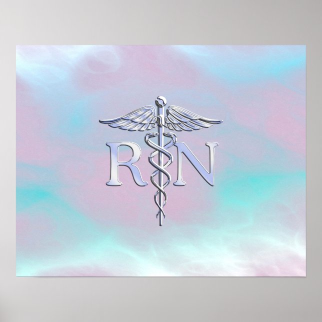 Poster Style Argent RN Caduceus Médicale Mère Pearl (Devant)