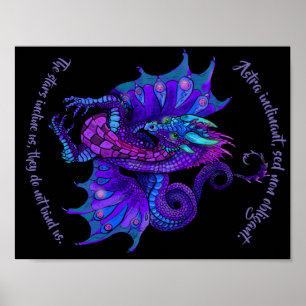Poster Style Art Nouveau Dragon Bleu et violet