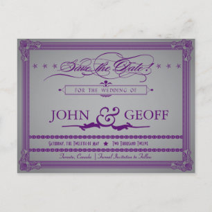 Poster Style Aubergine & Grey Save the Date Announcement Postcard