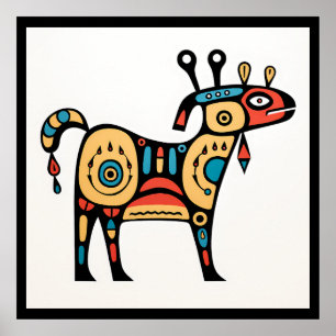 Poster Style autochtone de vache colorée