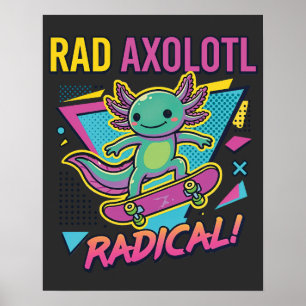 Poster Style Axolotl Vintage 90 néon Skateboard Rad