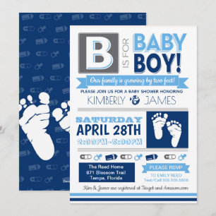 Poster Style Baby Feet Boy Shower Invitation 3