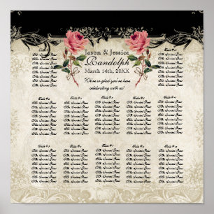 Poster Style baroque Rose Vintage Réception Carte de sièg