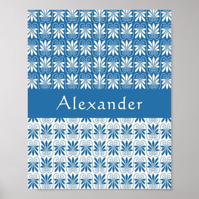 Poster Style bleu et blanc floral grec personnalisé (Devant)