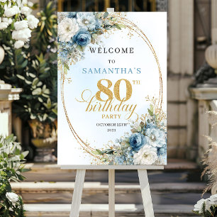 Poster Stylé bleu poussiéreux eucalyptus or 80e anniversa