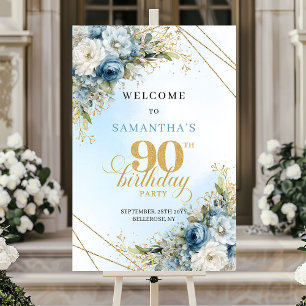 Poster Stylé bleu poussiéreux eucalyptus or 90e anniversa