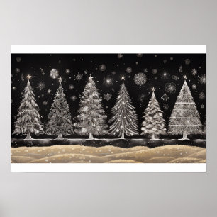Poster Style Chalkboard Arbres de Noël
