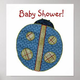 Poster Style champêtre Baby shower Ladybug bleu