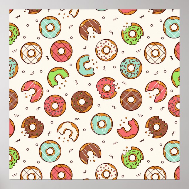 Poster Style coloré de Motif de beignets rétro (Devant)