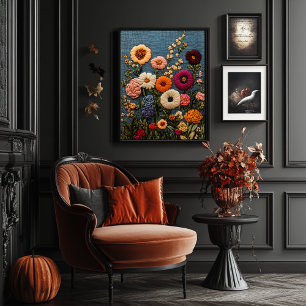 Poster Style de broderie fleur sauvage Botanique Vintage