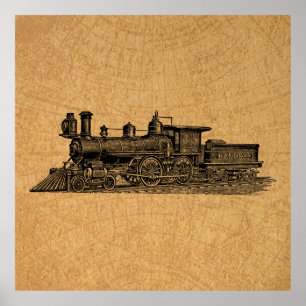 Poster Style de carte et moteur à vapeur Vintage du train