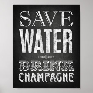 Poster Style de chalk SAVE EAU BOIRE CHAMPAGNE SIGNE impr