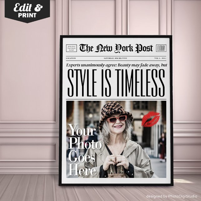 Poster Style De Journal Personnalisé Est Un Mur D'Art Mod (Custom Newspaper Style Is Timeless Trendy Wall Art for Office Salon or Home, Trendy Gift for Fashion)