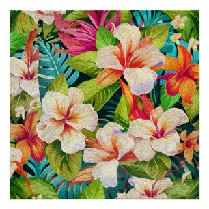 Poster Style de peinture à l'huile florale tropicale