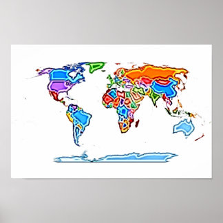 Poster Style de peinture Carte du monde coloré