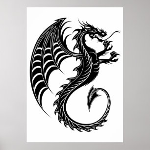 Poster Style de tatouage en forme de dragon noir