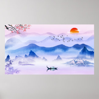 Poster Style Encre Chinoise Peinture Nature Paysage