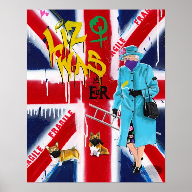 Poster style Graffiti "reine Elizabeth" (Devant)
