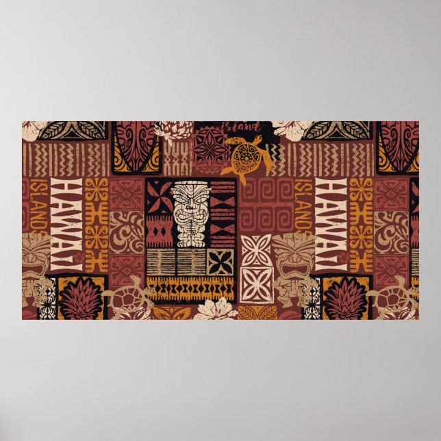 Poster Style hawaïen motif tribal tissu patchwork (Devant)