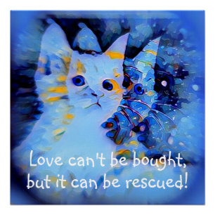 Poster Style impressionniste bleu Kitten Secourir Citatio