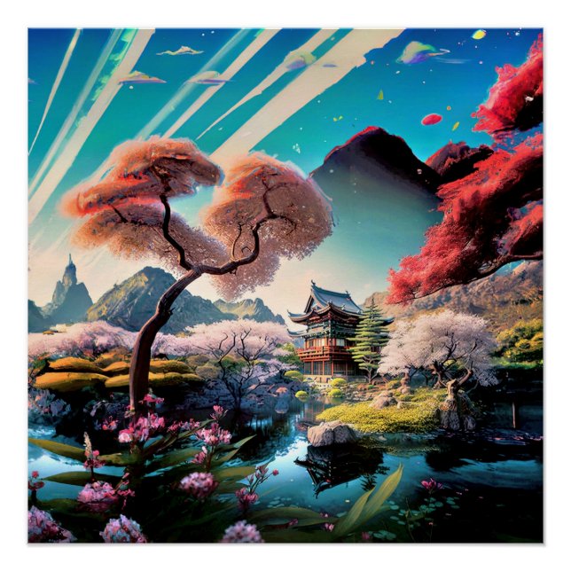 Poster style japonais belle nature art Décor (Devant)