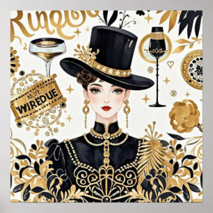 Poster Style Moulin rouge, noir et or, Luxe opulent