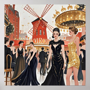 Poster Style Moulin rouge, noir et or, Luxe riche