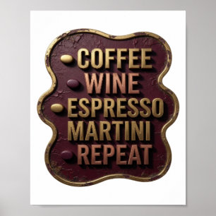 Poster Stylé Or CAFÉ VIN MARTINI ESPRESSO RÉPÈTE v2