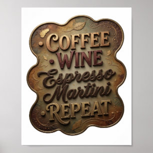 Poster Stylé Or CAFÉ VIN MARTINI EXPRESSO RÉPÉTER