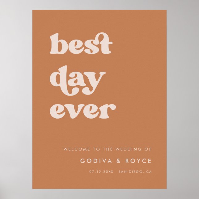 Poster Style rétro Brown Best Day Ever Mariage Bienvenue (Devant)