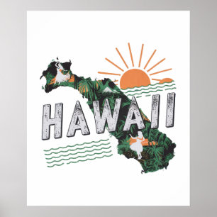 Poster Style rétro Hawaii Silhouette