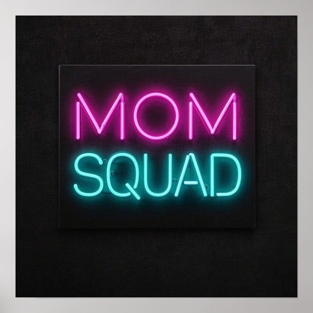 Poster Style rétro ‘Mom Squad’ néon rose et turquoise (Devant)