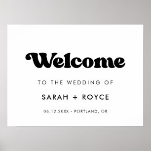 Poster Style rétro noir & blanc Bienvenue à notre mariage