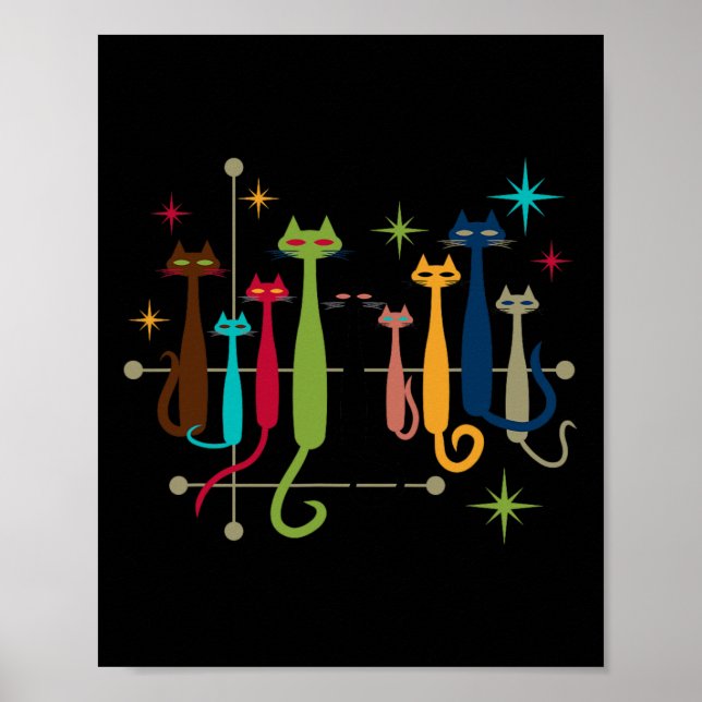Poster Style rétro Style moderne du milieu du siècle Chat (Devant)