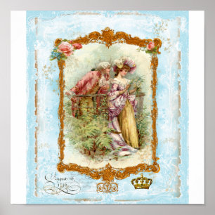 Poster Style romantique français de régate de couple Impr
