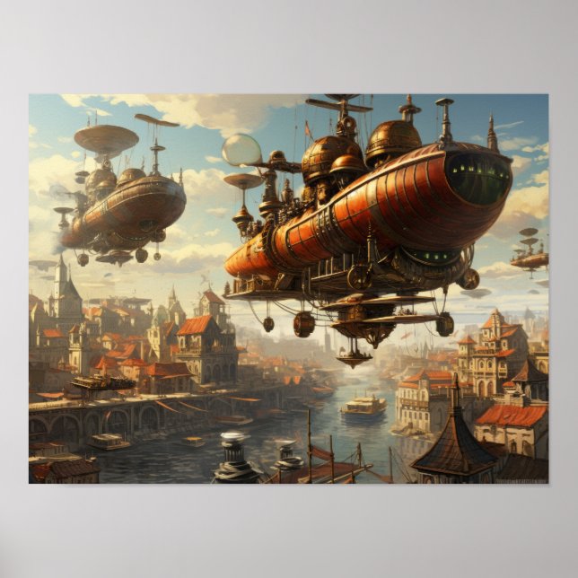 Poster Style Steampunk : Aéronefs et Zeppelins (Devant)