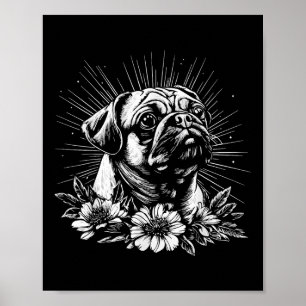 Poster Style tatouage rétro Carlin chien de garde