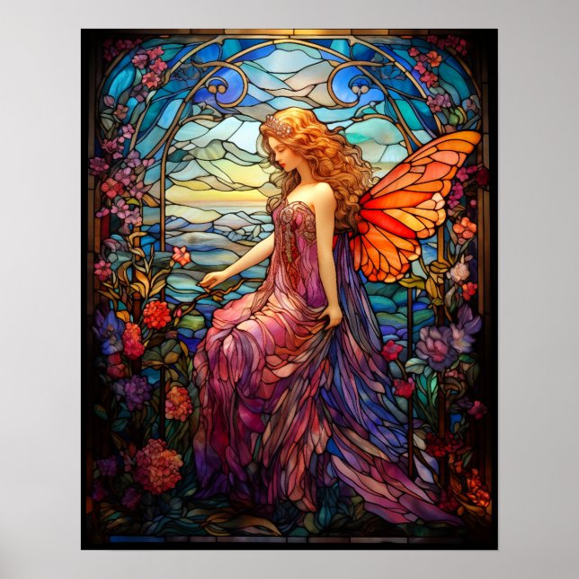 Poster Style Tiffany Vitrail Verre magique Fée (Devant)