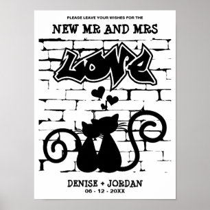 Poster Style urbain Chatons amoureux sur Graffiti Mariage