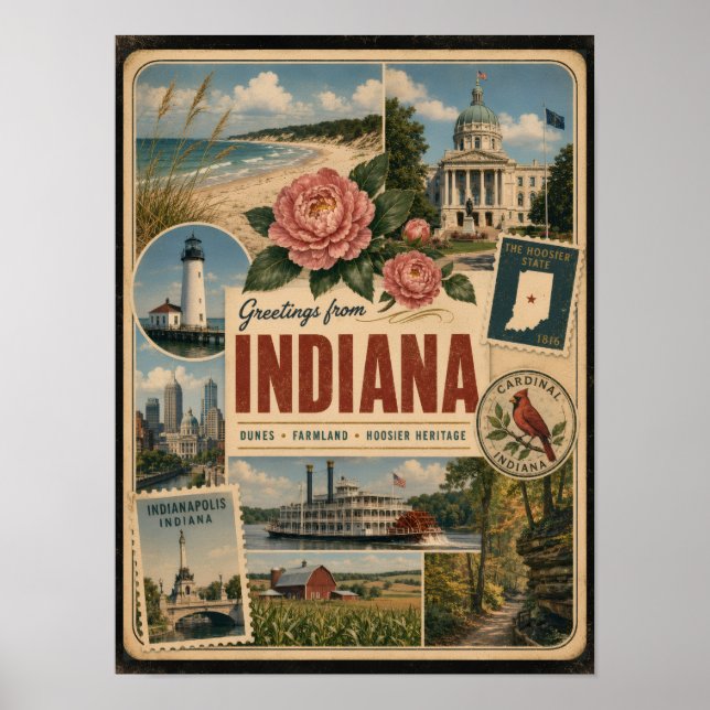 Poster Style Vintage Authentique de l'Indiana (Devant)