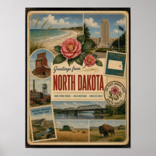 Poster Style Vintage Authentique du Dakota du Nord