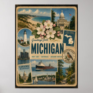 Poster Style Vintage Authentique du Michigan