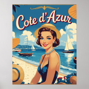 Poster Style vintage Côte d'Azur Beach Girl