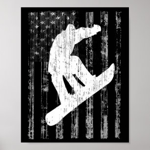 Poster Style vintage drapeau américain T Shirt Snowboard