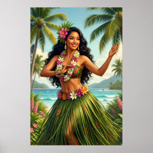 Poster Style Vintage Fille Hula Hawaïen Voyage