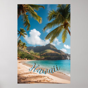 Poster Style Vintage Hawaïen Voyage Côte Mer Coucher de s