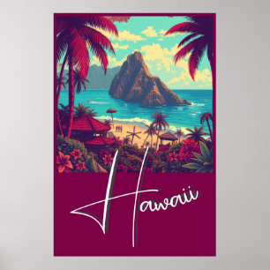 Poster Style Vintage Hawaïen Voyage Honolulu Mid-Pacific