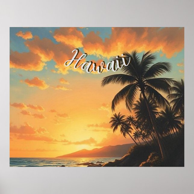 Poster Style vintage Hawaii Travel Coast Sea Sunset (Devant)