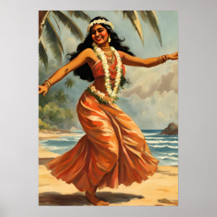 Poster Style vintage Hawaiian Travel Hula Girl Danser
