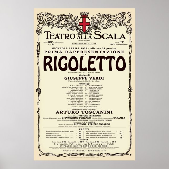 Poster Style Vintage La Scala Rigoletto Opéra (Devant)